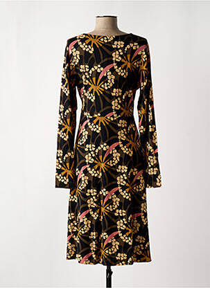 Robe mi-longue imprimé fleurs manches longues noir ZILCH femme