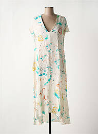 Robe mi-longue coupe fluide manches courtes beige MAGNOLIA TRENDY femme