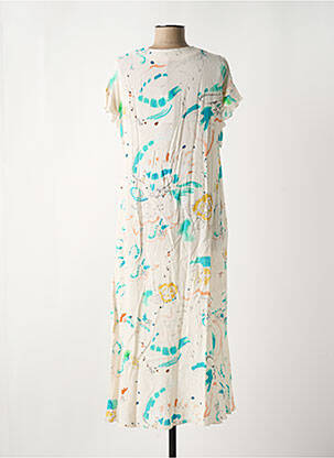 Robe mi-longue imprimé fleurs manches courtes beige MAGNOLIA TRENDY femme