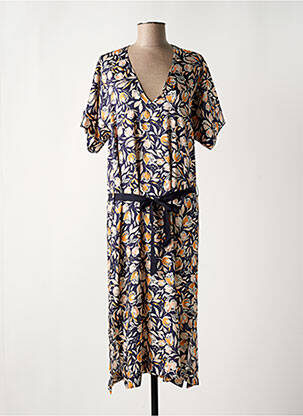 Robe mi-longue imprimé fleurs manches courtes bleu TOUPY femme