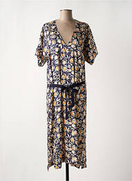Robe mi-longue coupe fluide manches courtes bleu TOUPY femme