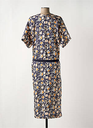 Robe mi-longue imprimé fleurs manches courtes bleu TOUPY femme