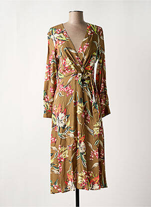 Robe mi-longue imprimé fleurs manches longues vert ALDOMARTINS femme
