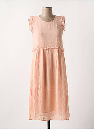 Robe mi-longue tissage crêpe manches courtes rose INDI & COLD femme