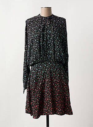 Robe mi-longue imprimé fleurs manches longues noir IDANO femme