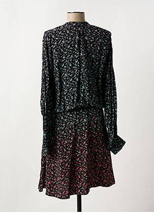 Robe mi-longue imprimé fleurs manches longues noir IDANO femme
