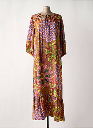Robe longue imprimé fleurs manches 3/4 marron MOMONI femme