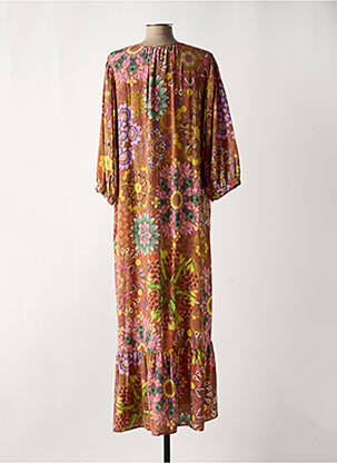 Robe longue imprimé fleurs manches 3/4 marron MOMONI femme