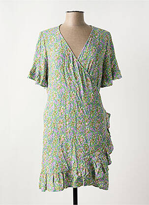 Robe courte imprimé fleurs manches courtes vert FABIENNE CHAPOT femme