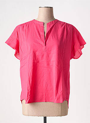 Blouse tissage popeline manches courtes rose AMOUR femme