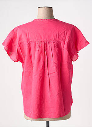Blouse tissage popeline manches courtes rose AMOUR femme