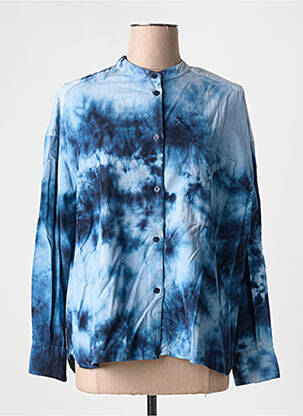 Chemisier col mao manches longues bleu AMOUR femme