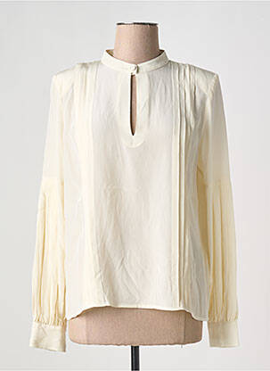 Blouse poignets boutonnés avec fente manches longues beige IDANO femme