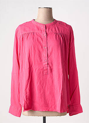 Blouse tissage popeline manches longues rose AMOUR femme