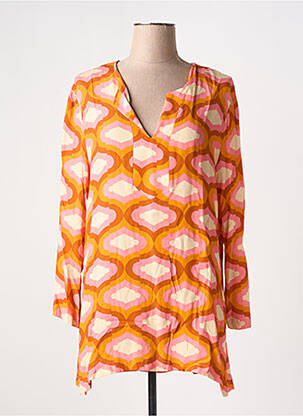 Tunique manches longues imprimé fantaisie orange TOUPY femme