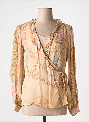 Gilet cache-cœur manches longues beige YAYA femme