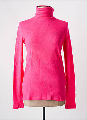 Pull col roulé tissage côtelé manches longues rose MAJESTIC FILATURES femme