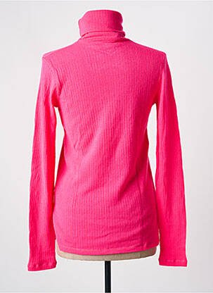 Pull col roulé tissage côtelé manches longues rose MAJESTIC FILATURES femme