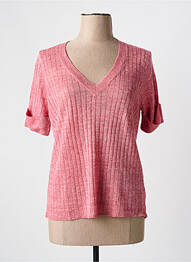 Pull tissage chiné manches courtes rose INDI & COLD femme