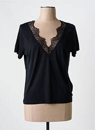 T-shirt col v manches courtes noir MAJESTIC FILATURES femme