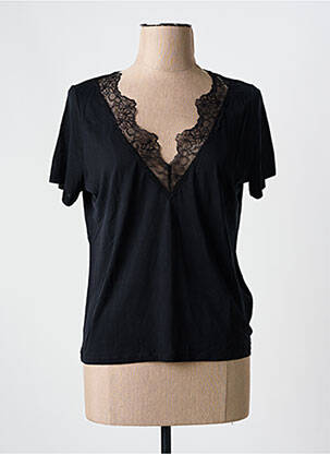 T-shirt col v manches courtes noir MAJESTIC FILATURES femme
