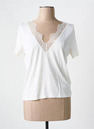 T-shirt col v manches courtes beige MAJESTIC FILATURES femme