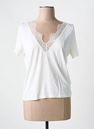 T-shirt col v manches courtes beige MAJESTIC FILATURES femme