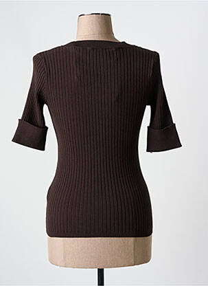 Pull col v manches courtes marron YAYA femme