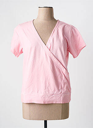 T-shirt col v manches courtes rose CREAM femme