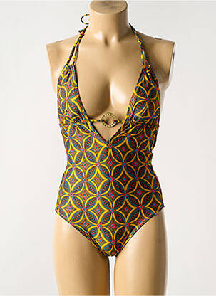 Maillot de bain 1 pièce effet matière satinée haut soutien-gorge avec mousse de rembourrage amovible jaune ANTIGEL femme