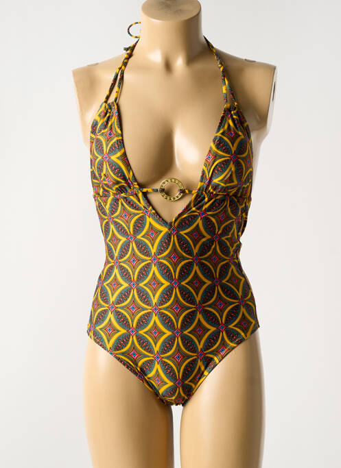 Maillot de bain 1 pièce effet matière satinée haut soutien-gorge avec mousse de rembourrage amovible jaune ANTIGEL femme