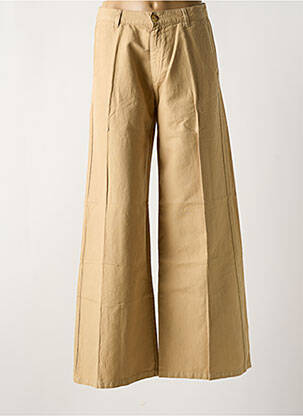 Pantalon large fermeture zippée sous rabat boutonné taille haute beige HAPPY femme