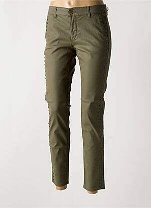 Pantalon chino fermeture zippée sous rabat boutonné vert HAPPY femme