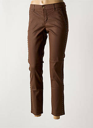 Pantalon chino fermeture zippée sous rabat boutonné marron HAPPY femme