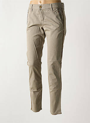 Pantalon chino broderie galons latéraux taille normale gris HAPPY femme