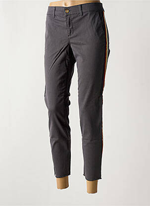 Pantalon chino broderie galons latéraux taille normale gris HAPPY femme
