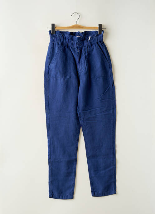 Pantalon droit tissage popeline taille normale bleu HAPPY femme