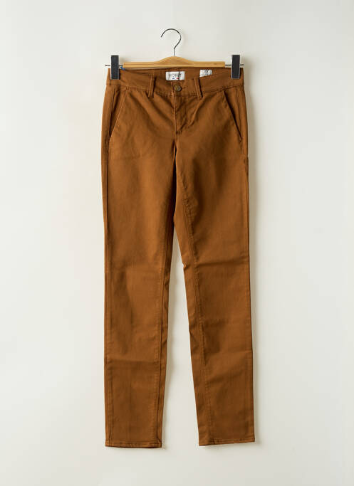 Pantalon chino tissage popeline taille normale marron HAPPY femme