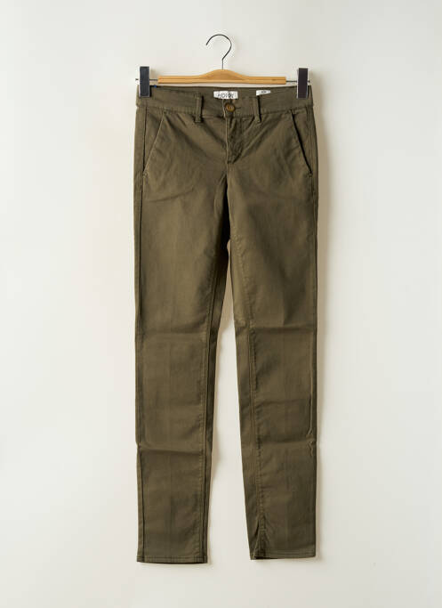 Pantalon chino tissage popeline taille normale vert HAPPY femme
