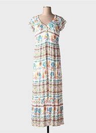Robe longue imprimé fleurs manches courtes orange TINTA STYLE femme