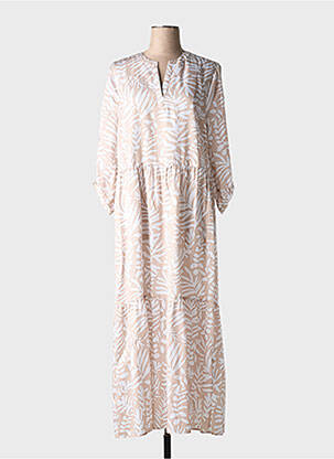 Robe longue tissage popeline manches 3/4 beige JUST WHITE femme