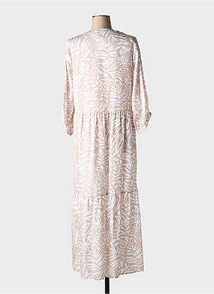 Robe longue imprimé fleurs manches 3/4 beige JUST WHITE femme