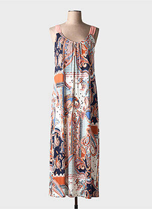 Robe longue imprimé fleurs fines bretelles orange BATIDA femme