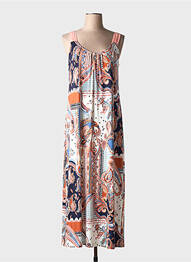 Robe longue imprimé fleurs fines bretelles orange BATIDA femme