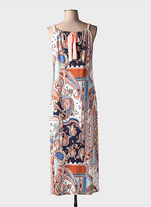 Robe longue imprimé fleurs fines bretelles orange BATIDA femme