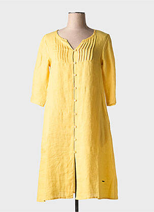 Robe mi-longue tissage crêpe manches courtes jaune AGATHE & LOUISE femme