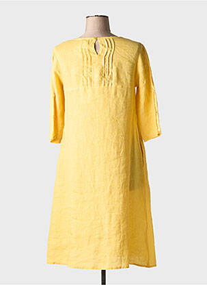 Robe mi-longue tissage crêpe manches courtes jaune AGATHE & LOUISE femme