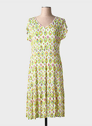 Robe mi-longue imprimé fantaisie manches courtes vert TELMAIL femme