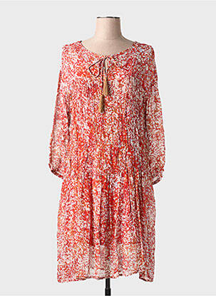 Robe mi-longue imprimé fleurs manches longues rouge CREAM femme