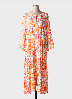 Robe longue tissage popeline manches longues orange MICHA femme
